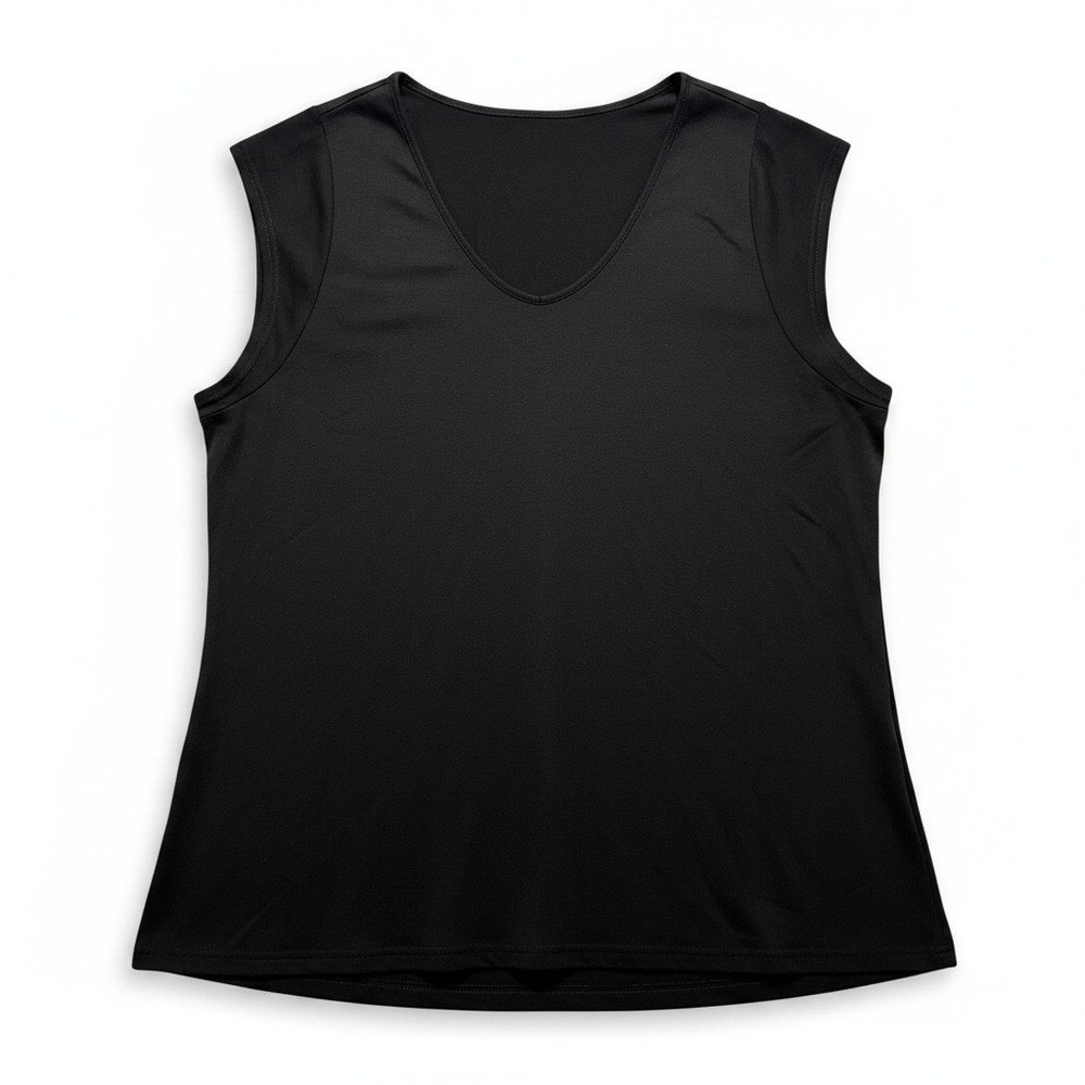 Womens XXL Black V-Neck Sleeveless Tank Top Casual Minimalist Relaxed Fit Basic